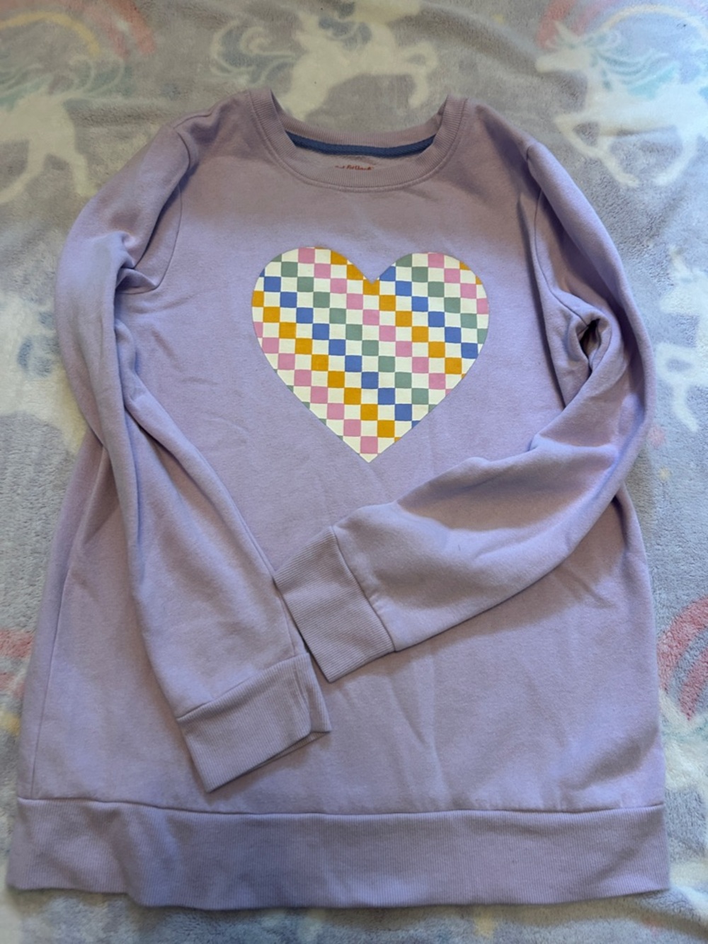 Cat & Jack Lavender Pullover Sweatshirt with Multicolor Checkered Heart